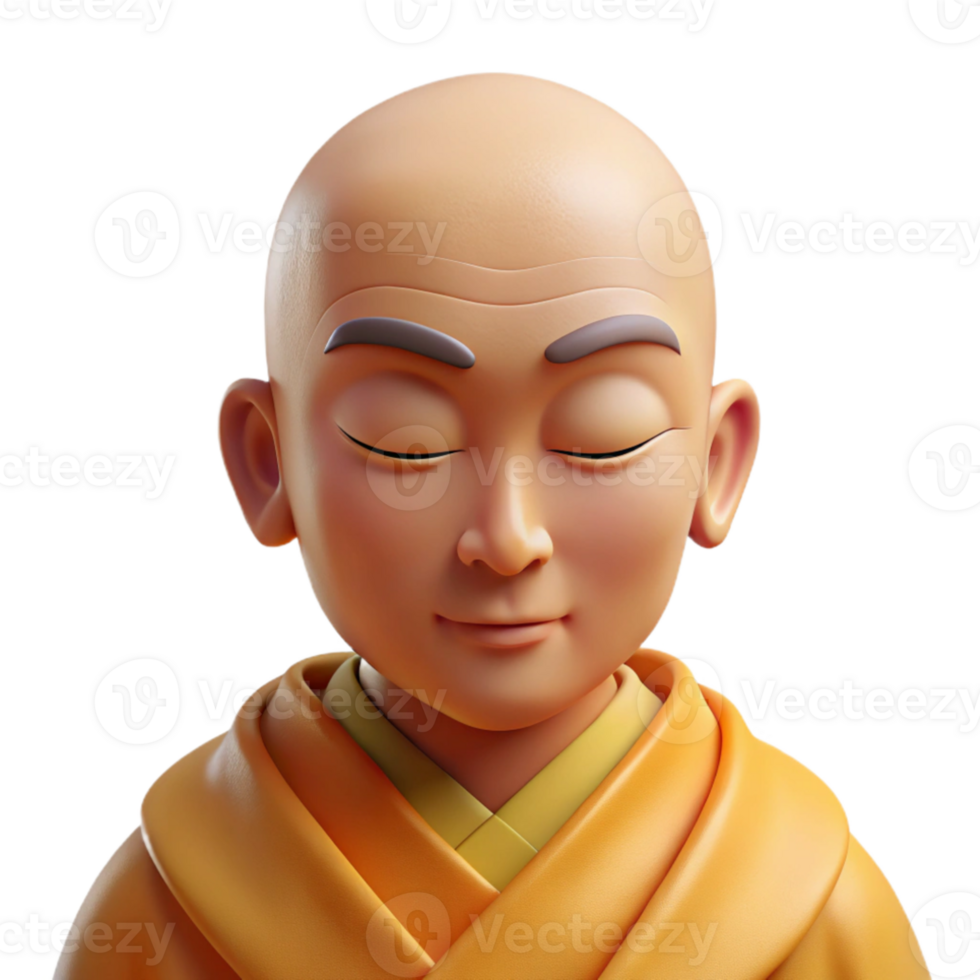 dramatic classic Portrait of a serene meditating monk with closed eyes, peaceful expression, and flowing robes, lit by a soft golden aura professional png