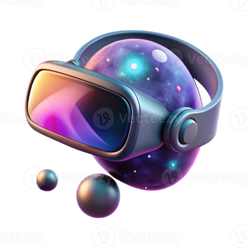 stunning creative A virtual reality headset floating in space, illuminated by the ethereal glow of a nebula, in a surreal style high resolution png