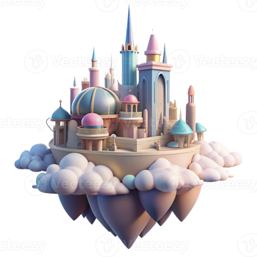 beautiful creative Floating city in the clouds, ethereal architecture, pastel colors, dreamlike atmosphere, fantasy art, soft light high resolution png