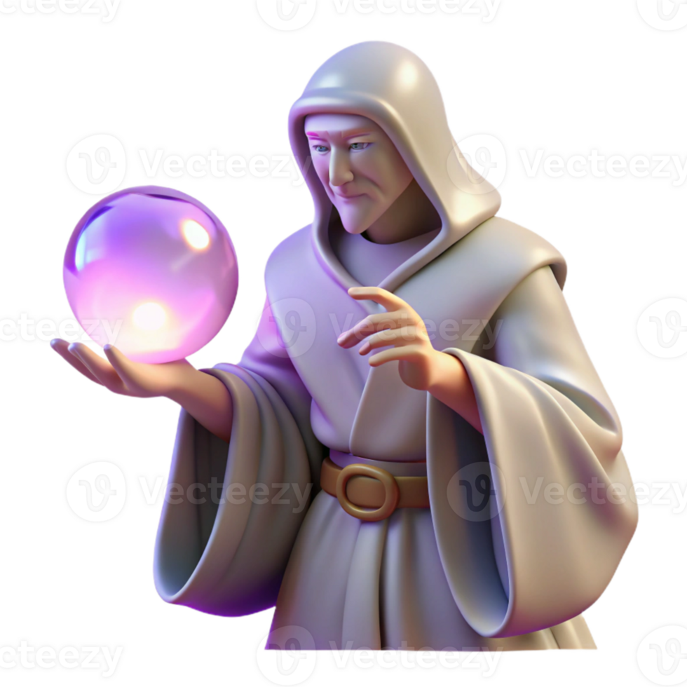 stunning artistic A wise oracle with flowing robes and a crystal ball, gazing into the future, illuminated by an ethereal light. Neoclassical style professional png
