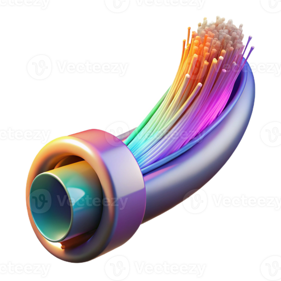 impressive artistic A close-up of a fiber optic cable transmitting data, glowing with vibrant colors, abstract art style exclusive png