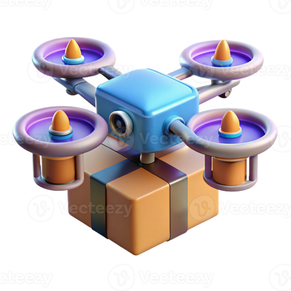 magnificent minimalist A futuristic drone delivering a package in a dense urban environment, fast motion blur, cyberpunk style premium png
