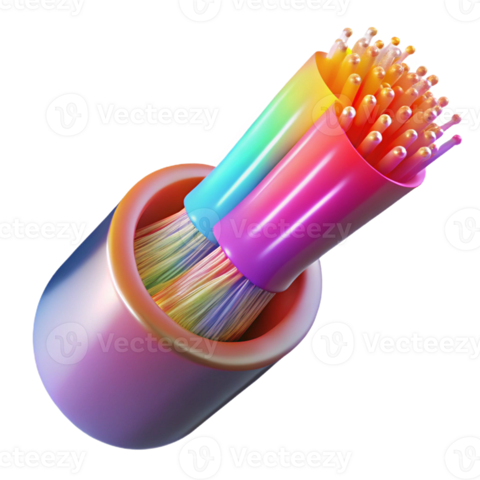 elegant minimalist A close-up of a fiber optic cable transmitting data, glowing with vibrant colors, abstract art style genuine png