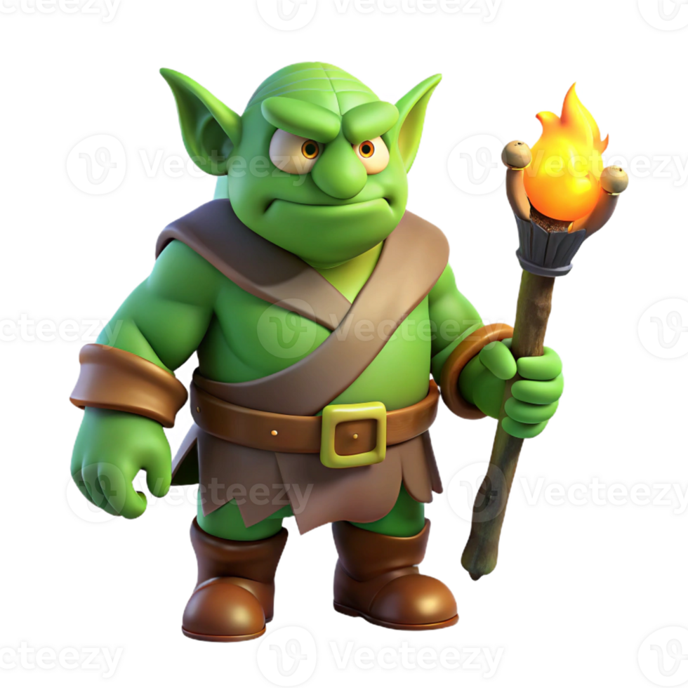 wonderful artistic A grumpy, green ogre wearing a tattered tunic and holding a club, illuminated by flickering torchlight, drawn in a Dreamworks style exclusive png