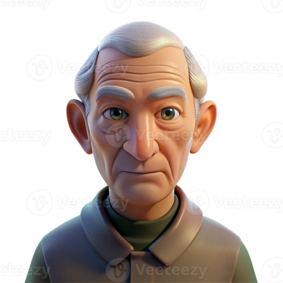 wonderful classic Portrait of an elderly man with deep wrinkles and a wise gaze, illuminated by a single spotlight from above, in a chiaroscuro style professional png