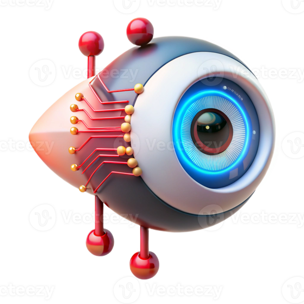 extraordinary abstract A transparent robotic eye scanning a binary code stream, intricate internal mechanisms visible, illuminated by a red laser beam exclusive png
