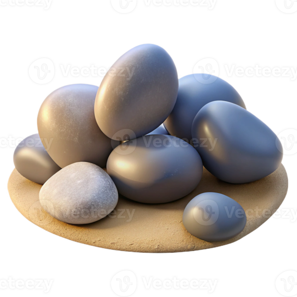 beautiful rustic A group of pebbles on a beach, smooth textures, soft light, realistic style high resolution png