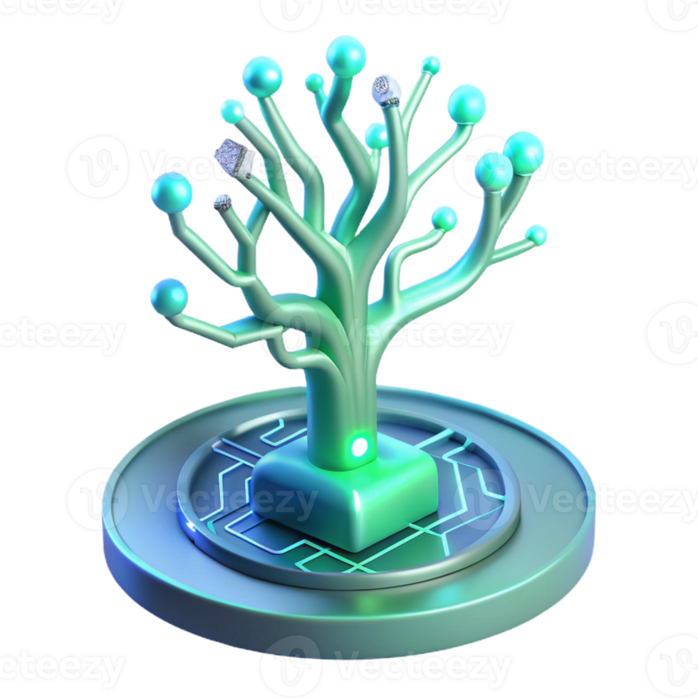 serene vintage A bioluminescent tree growing from a circuit board, branches glowing with an ethereal light, in a surreal, dreamy style genuine png