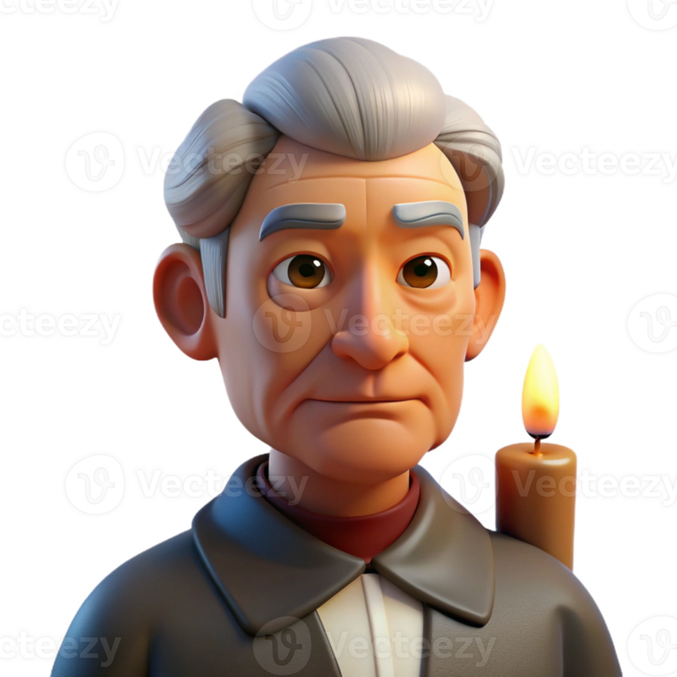 vibrant abstract Portrait of an elderly man with deep wrinkles and a thoughtful expression, illuminated by a single candle, in the style of a Caravaggio painting authentic png