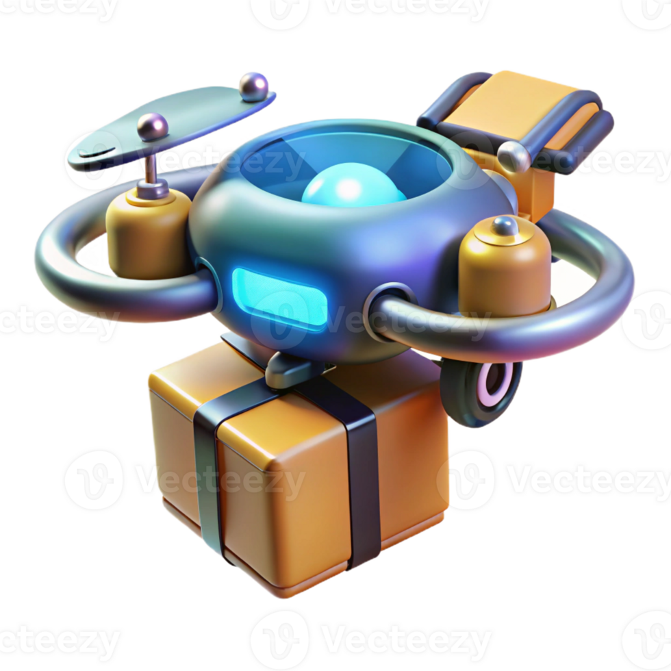 beautiful contemporary A futuristic drone delivering a package, sleek design and glowing lights visible, against a dark, urban backdrop original png