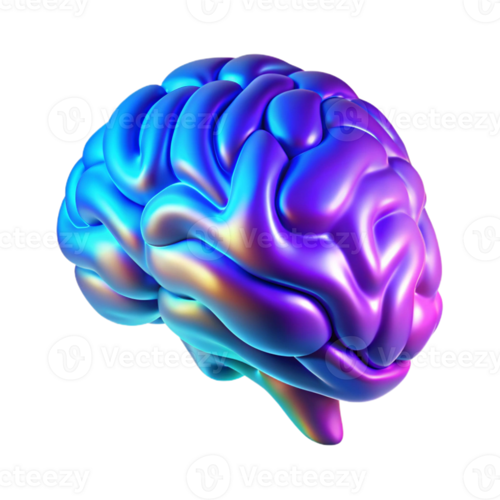 dramatic rustic A holographic projection of a human brain, rotating slowly, vibrant blue and purple hues, scientific visualization style original png