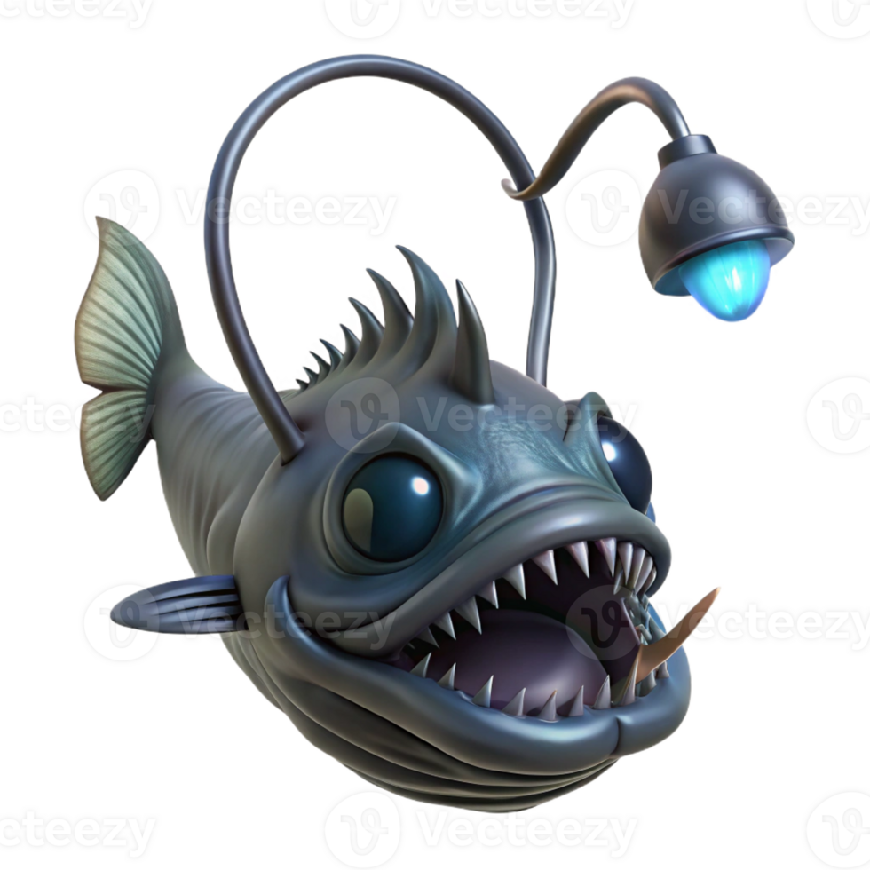 beautiful vintage A deep sea anglerfish, its bioluminescent lure attracting smaller fish, ominous, horror style 4K png