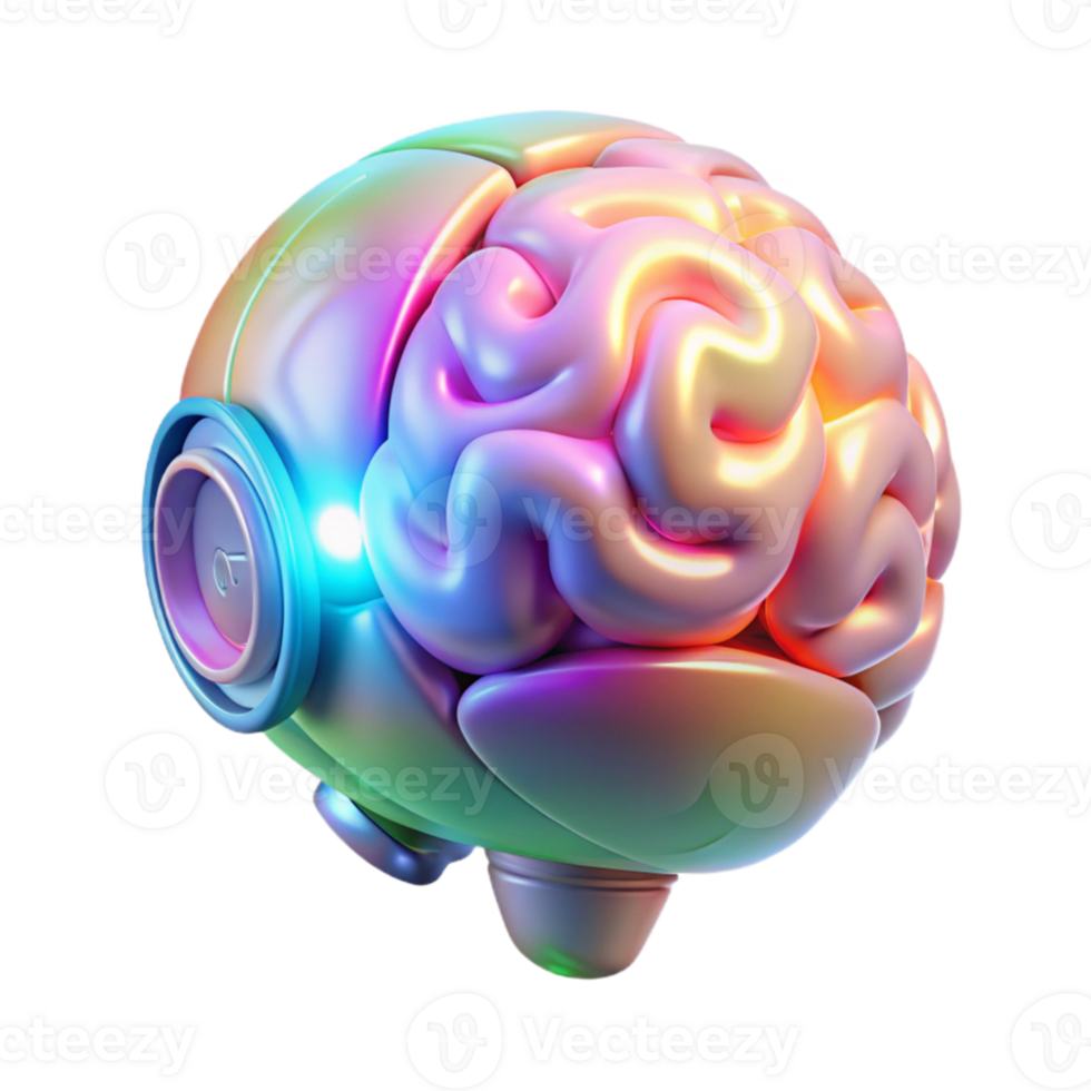 wonderful modern A holographic projection of a human brain, rotating slowly, different areas highlighted in different colors, lit by a cool, clinical light. Sci-Fi style detailed png