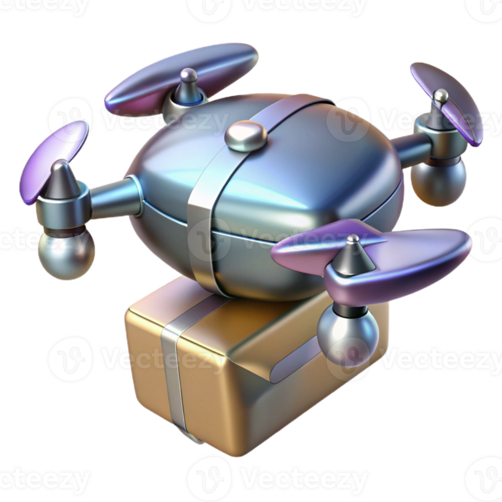 stunning creative A futuristic drone delivering a package, sleek design and metallic finish, bright daylight, photorealistic style original png