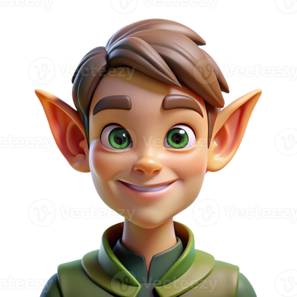 vibrant vintage Portrait of a mischievous elf with pointed ears and a playful smirk, lit by dappled forest light, in a whimsical style genuine png