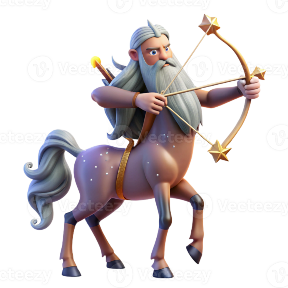 stunning traditional A wise centaur with a long flowing beard and a bow and arrow, gazing at a distant constellation, illuminated by starlight. Renaissance style detailed png