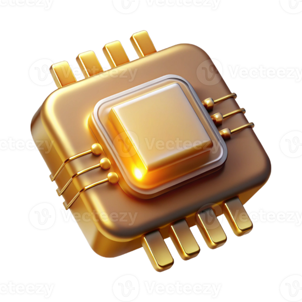 deslumbrante artístico uma solteiro, levitando microchip intrincadamente gravado com dourado circuitos, emitindo uma macio, etéreo brilho contra uma Sombrio vazio. fotorrealista estilo autêntico png