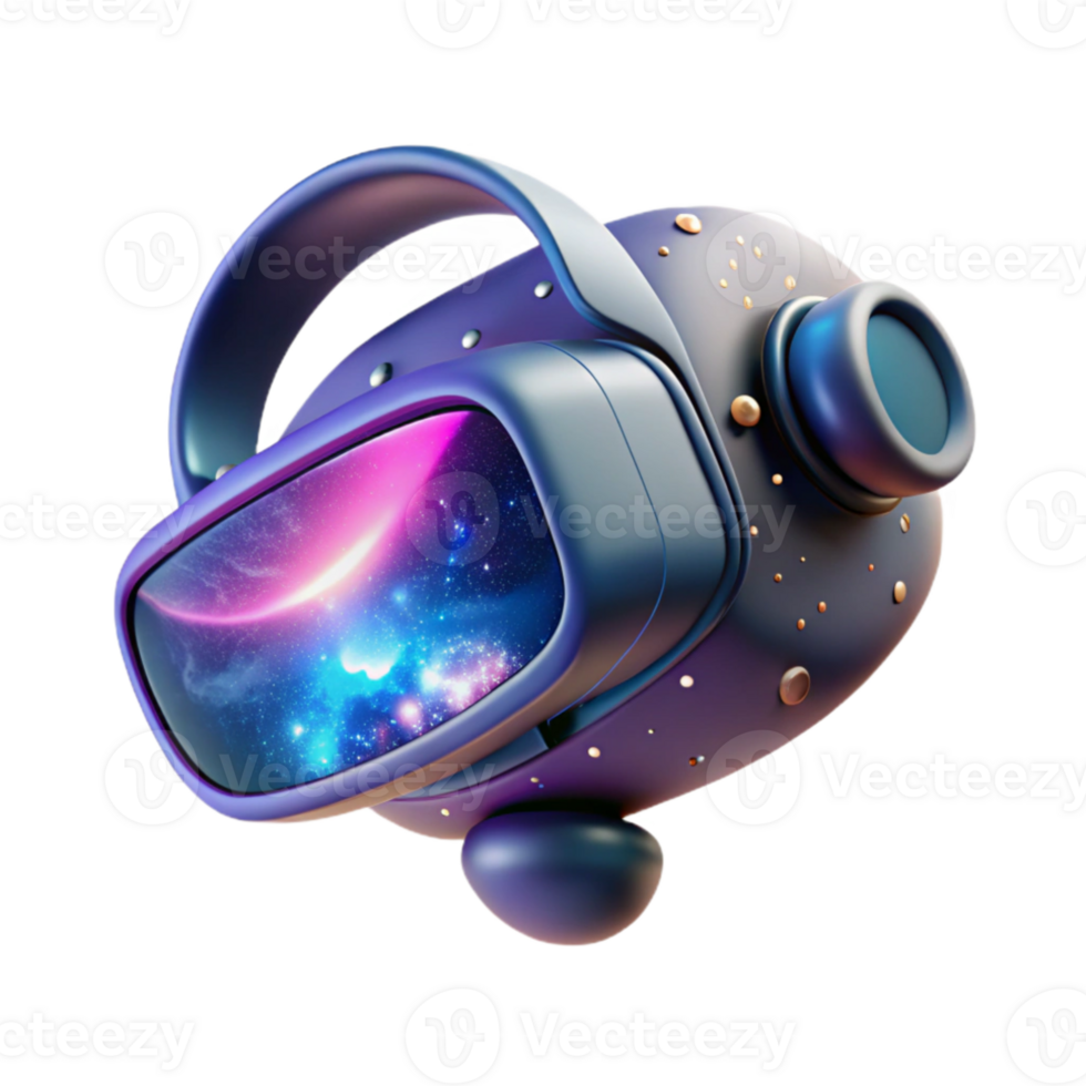 serene rustic A virtual reality headset floating in space, illuminated by the ethereal glow of a nebula, in a surreal style detailed png