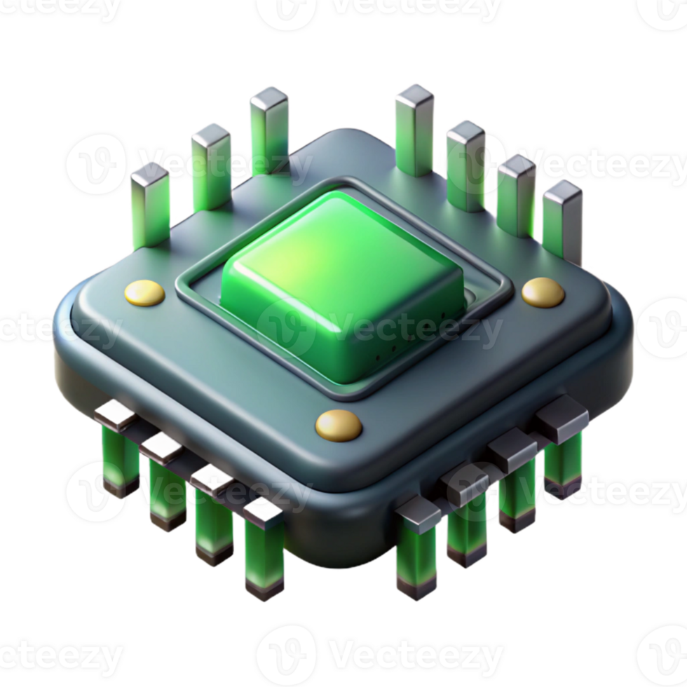 dramatic artistic A close-up of a microchip with intricate circuitry and glowing transistors, highly detailed and textured, dark background with green accents, technical illustration style original png
