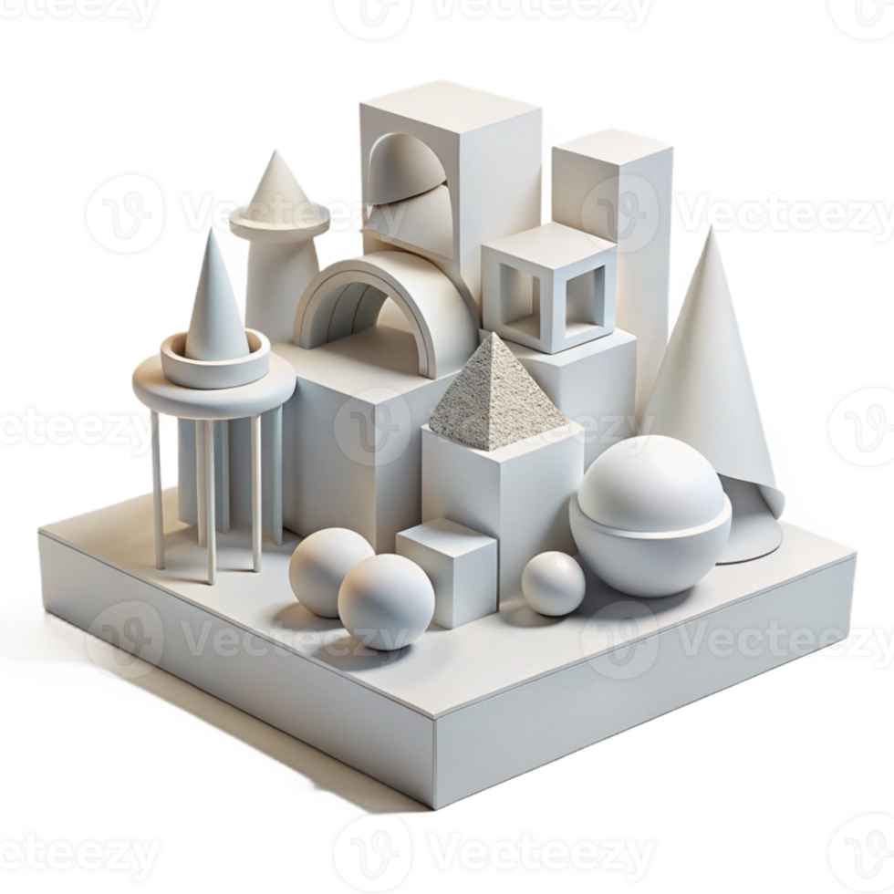 magnificent traditional Conceptual architectural model, abstract forms, geometric shapes, white material, minimalist design, studio lighting original png