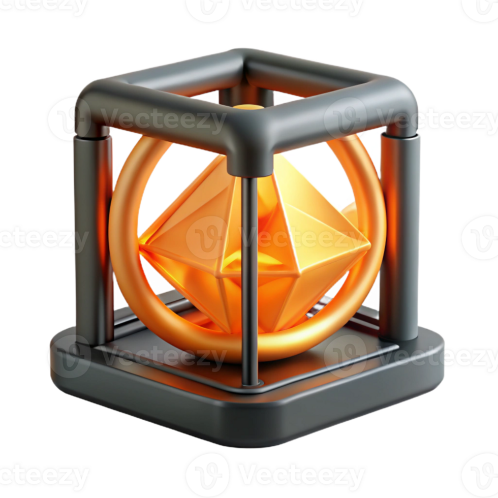magnificent rustic A 3D printer creating a complex geometric shape, molten plastic glowing orange, industrial design style high quality png