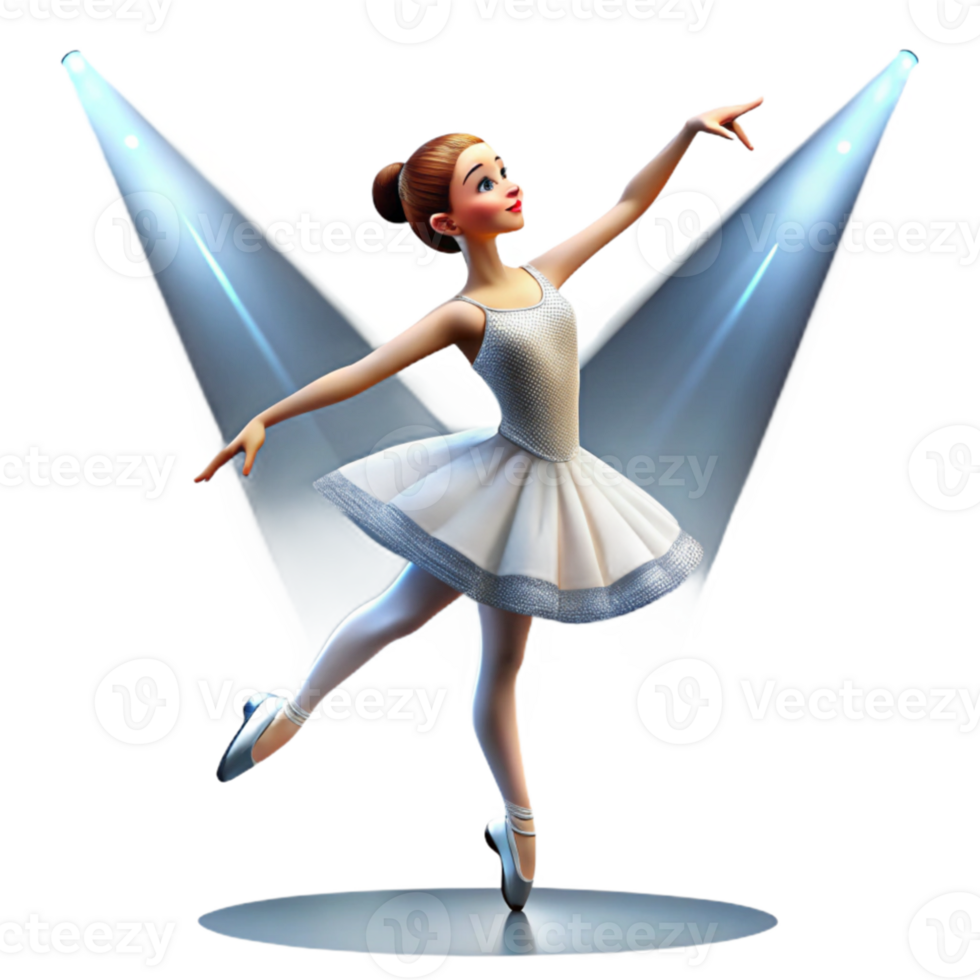 vibrant modern Portrait of a graceful ballerina in a flowing tutu, mid-leap, lit by stage spotlights, in an impressionistic style detailed png