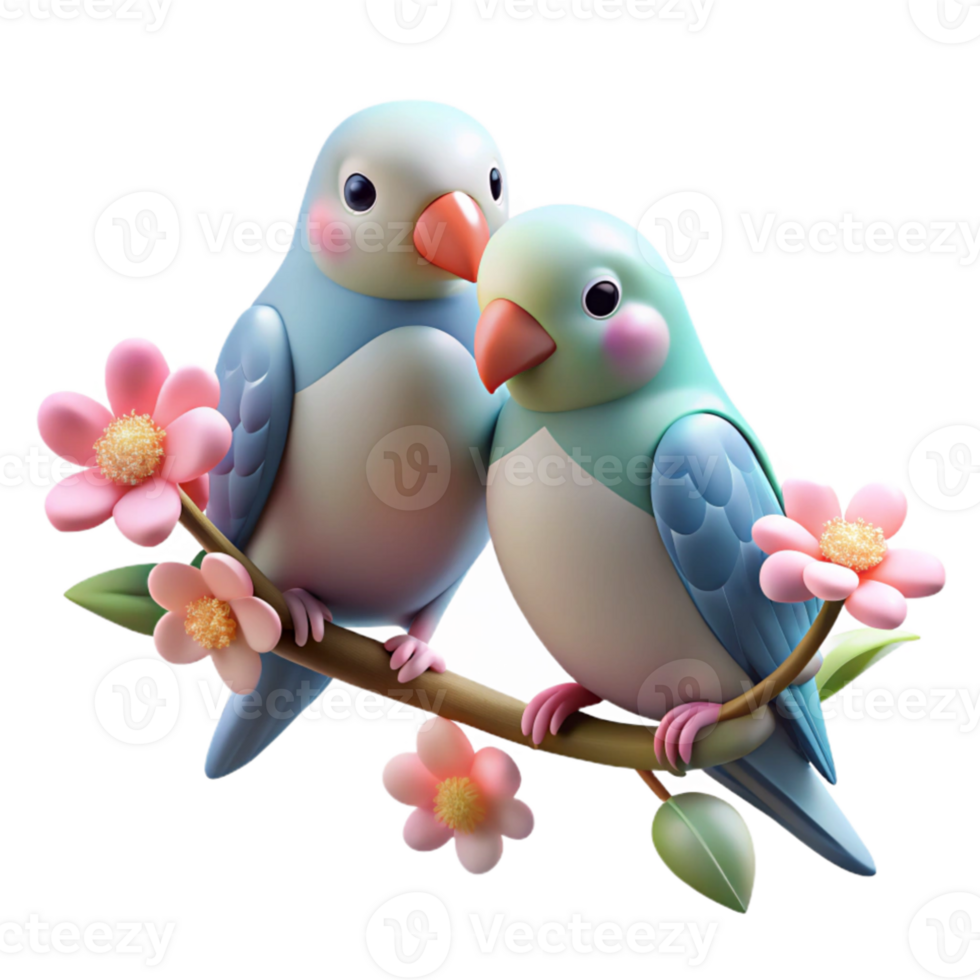 impressive artistic A pair of lovebirds perched on a flowering branch, soft, romantic lighting, vintage illustration style genuine png