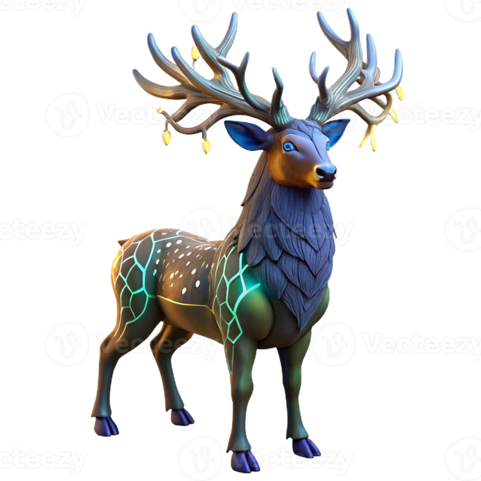 stunning abstract A majestic stag with antlers crafted from intertwined tree branches and glowing runes, illuminated by a dappled forest light, in a fantasy art style authentic png