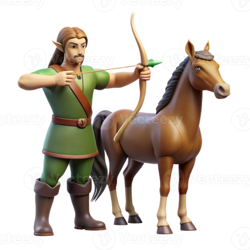vibrant creative A wise centaur with the upper body of a man and the lower body of a horse, teaching a young elf archery. Classical fantasy art style genuine png
