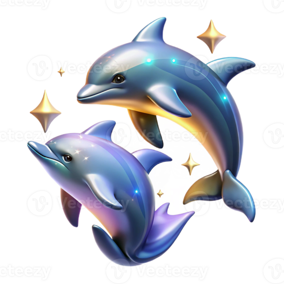 stunning artistic A group of playful dolphins leaping out of the ocean, lit by sparkling sunlight, in a vibrant, dynamic style premium png