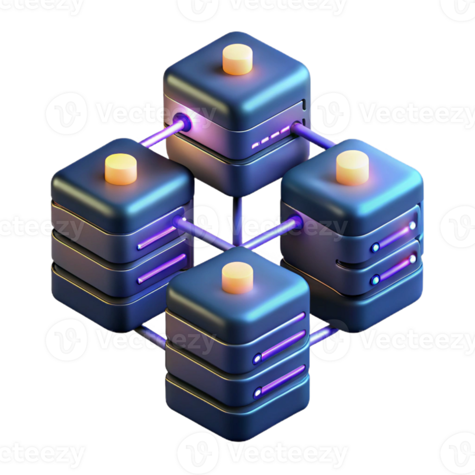 stunning minimalist A network of interconnected servers glowing with data flow, dark, moody lighting, technical illustration style 4K png