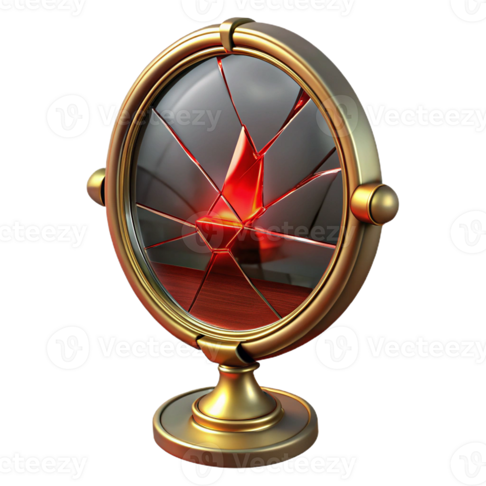 magnificent contemporary A cracked mirror reflecting a distorted image of a sorceress, radiating crimson red magic, lit by flickering candlelight, in a horror art style authentic png