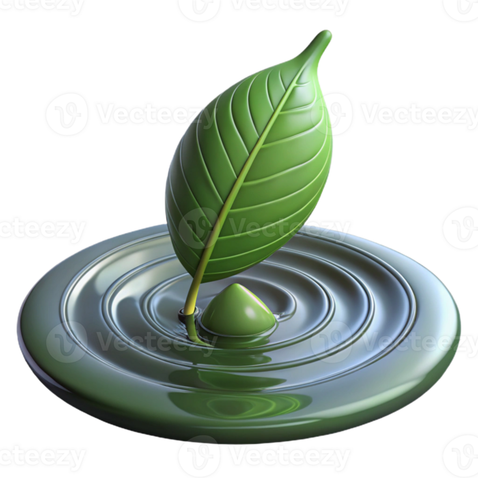 serene rustic A single leaf floating on water, ripples and reflections, zen garden style authentic png