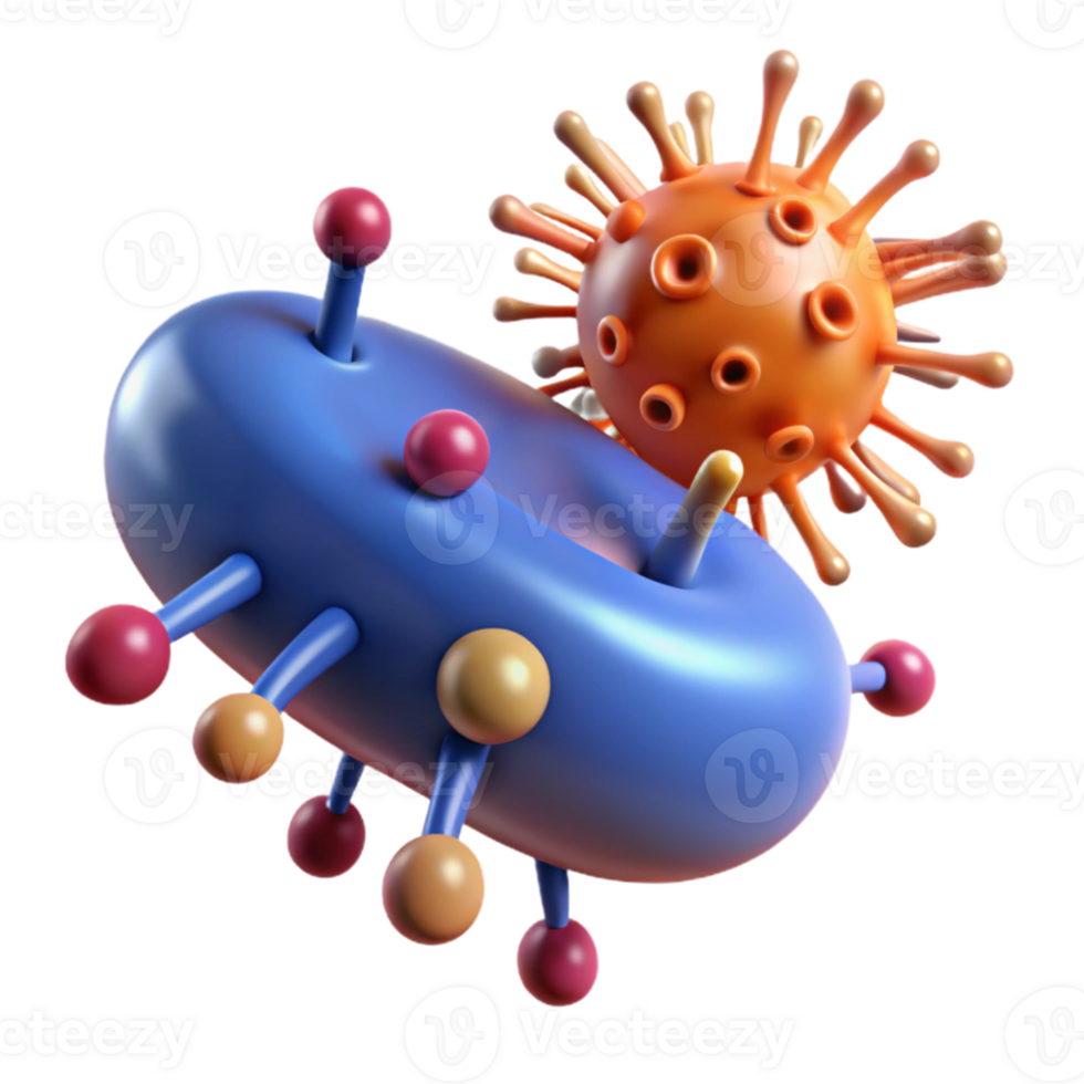 beautiful traditional A microscopic view of bacteria interacting with nanobots, scientific visualization style detailed png