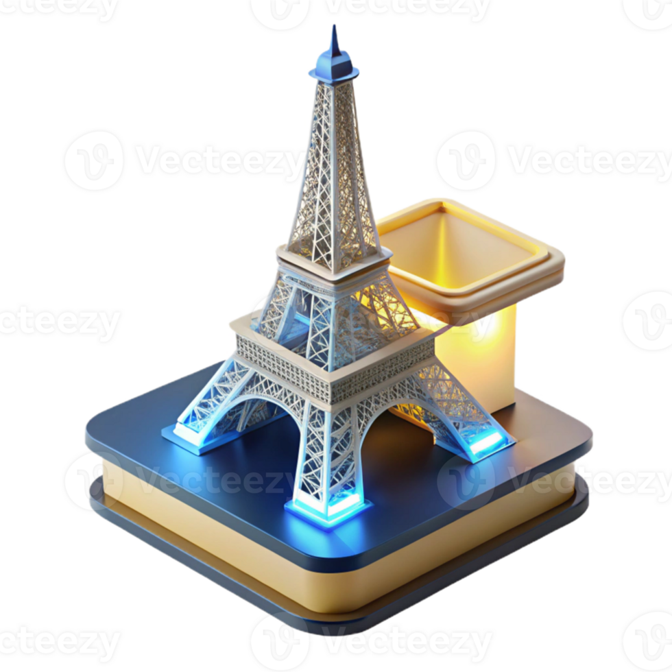 dramatic minimalist A 3D printer constructing a miniature replica of the Eiffel Tower, illuminated by bright white task lighting, in a realistic style detailed png