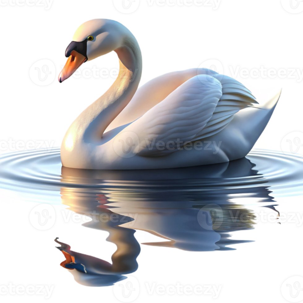 serene vintage A graceful swan gliding across a calm lake, with its reflection shimmering in the water, under a soft, morning light, in a serene, nature photography style original png