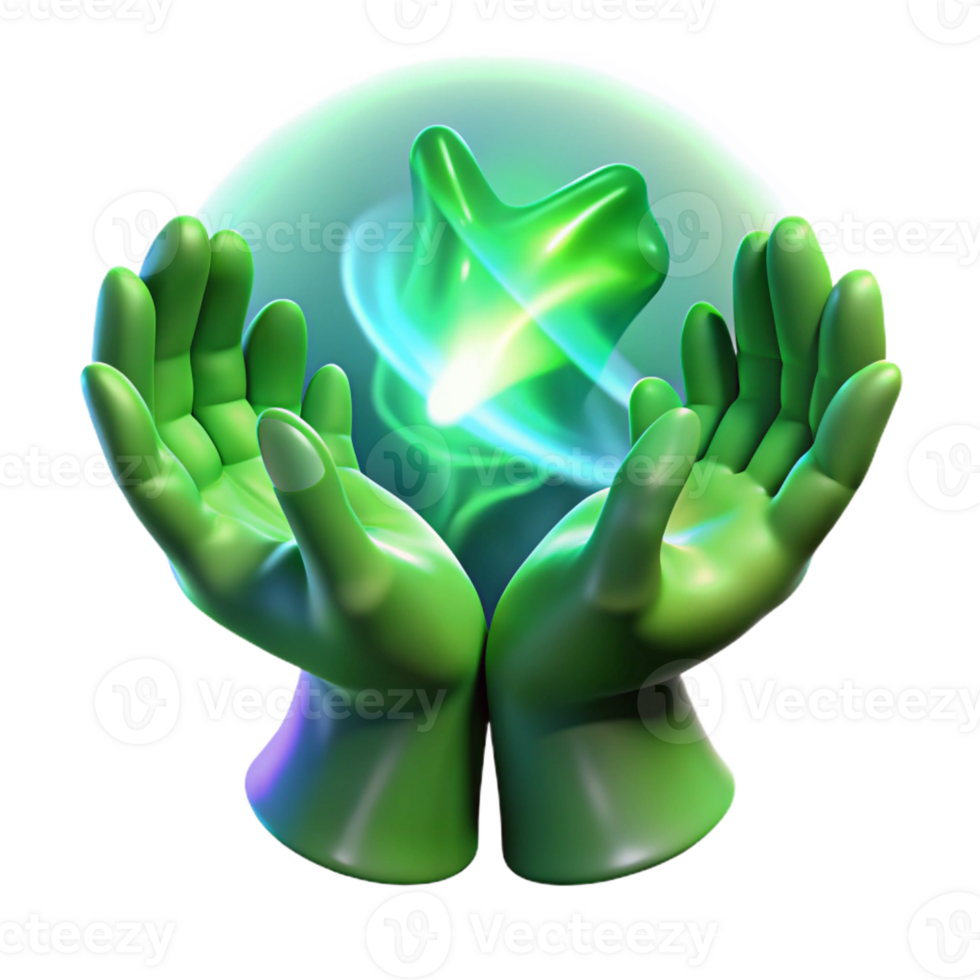 elegant artistic A pair of spectral hands weaving a tapestry of emerald green energy, illuminated by a celestial aurora borealis, in a ethereal art style professional png