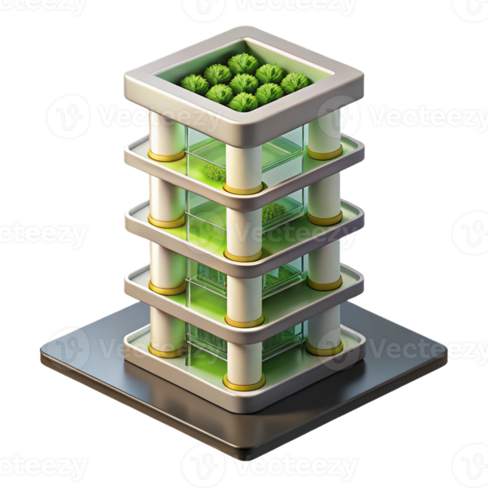 impressive vintage Vertical farm skyscraper, stacked layers of crops, artificial lighting, urban farming, sustainable architecture premium png