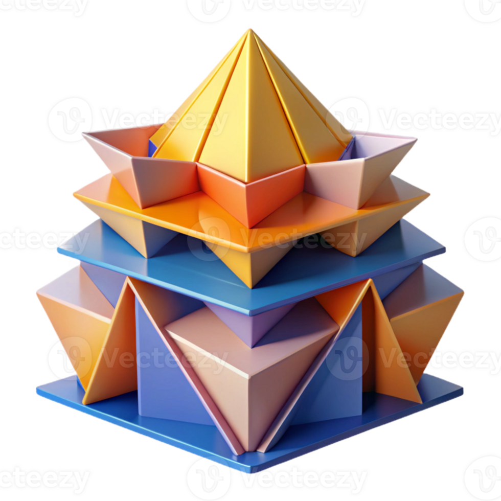 dramatic traditional Origami-inspired building, folded paper forms, vibrant colors, abstract architecture, digital art, original png