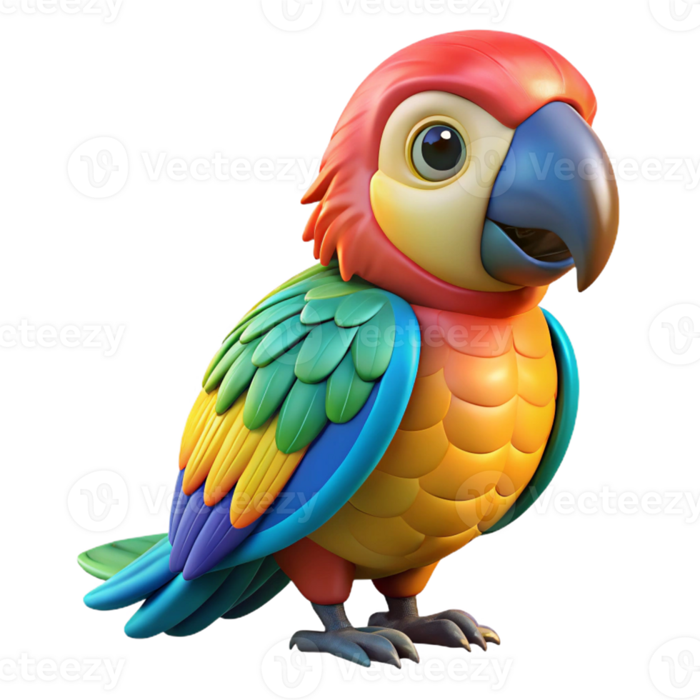 elegant classic Portrait of a colorful parrot with vibrant plumage, a playful expression, and a perched pose, lit by studio lighting, in a pop art style detailed png