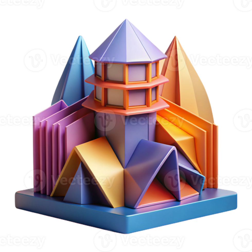 magnificent abstract Origami-inspired building, folded paper forms, vibrant colors, abstract architecture, digital art, premium png