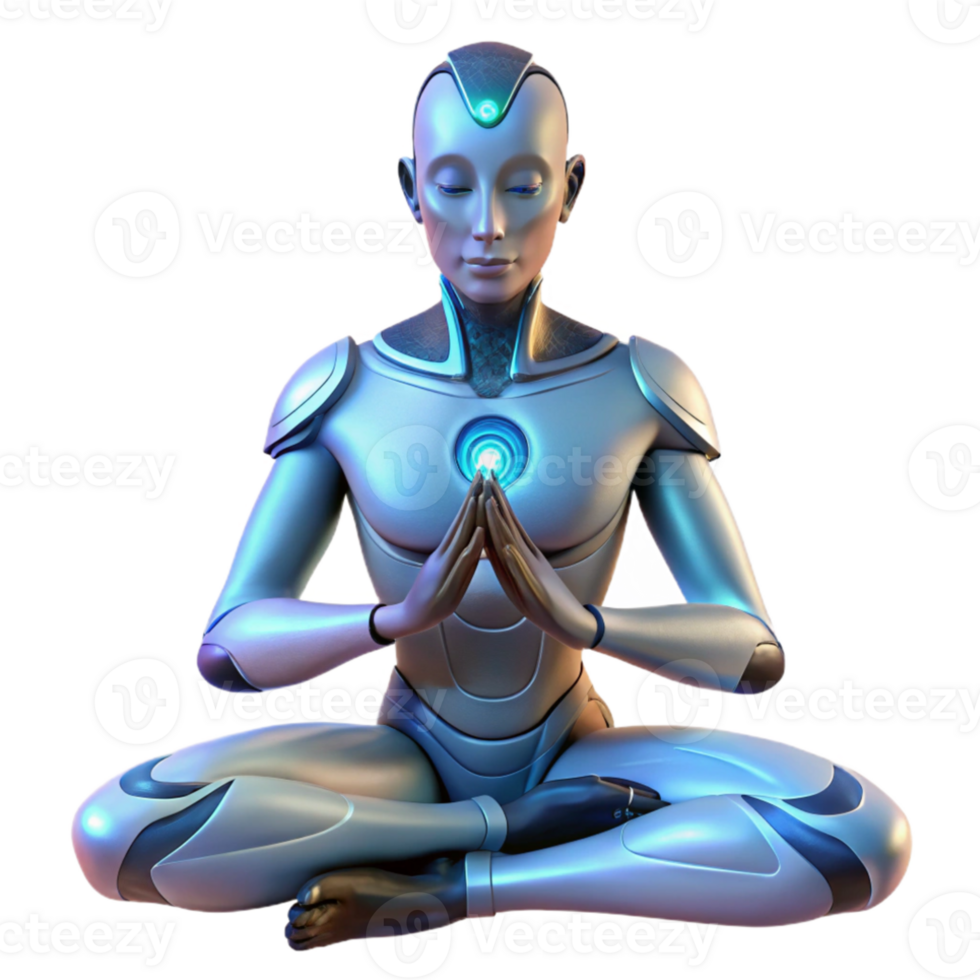 elegant abstract A cyborg with glowing tattoos meditating in a forest, soft lighting, spiritual, fantasy style 4K png