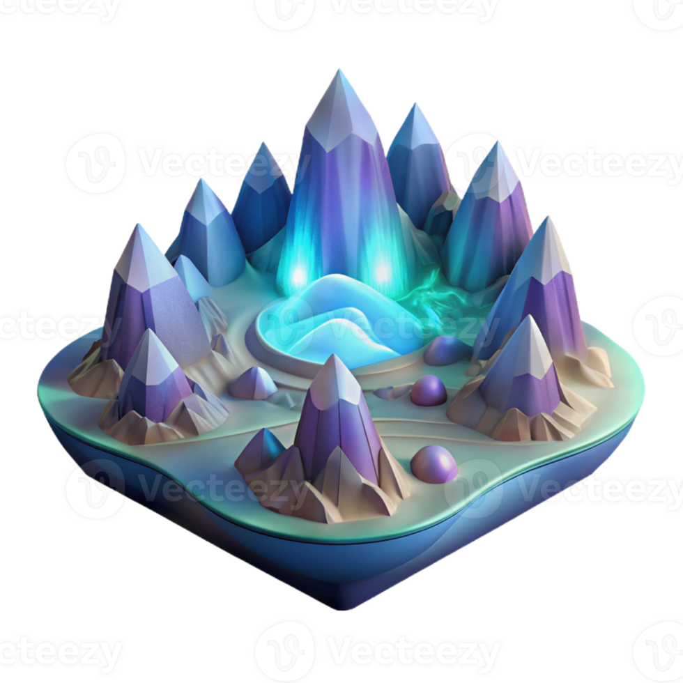 stunning modern A fractal landscape with mountains made of light and valleys of flowing energy, in a visionary art style, professional png