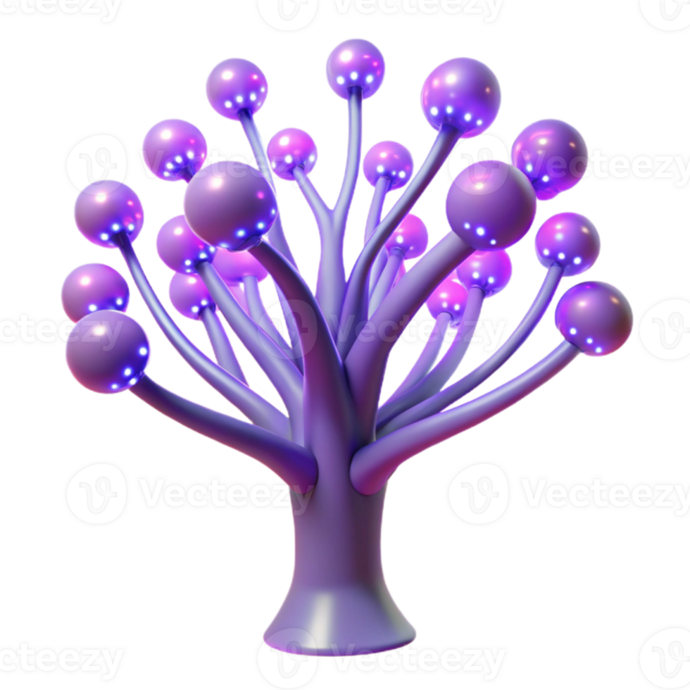 elegant traditional A bioluminescent tree with branches made of fiber optic cables, emitting soft violet light, in a fantasy style premium png