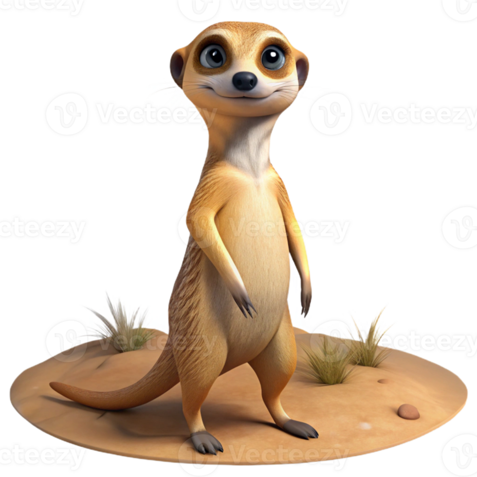 dramatic rustic A curious meerkat standing on its hind legs, desert landscape, alert and inquisitive high quality png