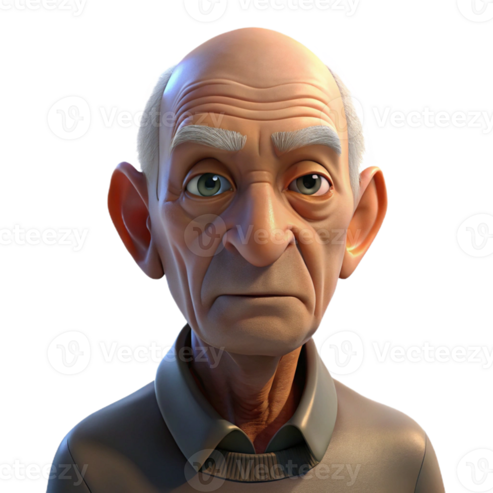 beautiful minimalist Close-up portrait of an elderly man with deep wrinkles and a weathered face, illuminated by a single spotlight from above, in a chiaroscuro style premium png