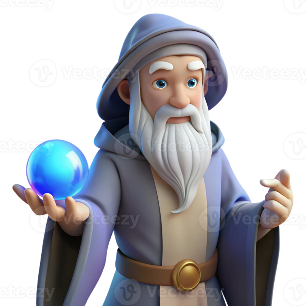 wonderful abstract A wise old wizard with a long white beard and twinkling blue eyes, holding a glowing orb. Renaissance painting style detailed png