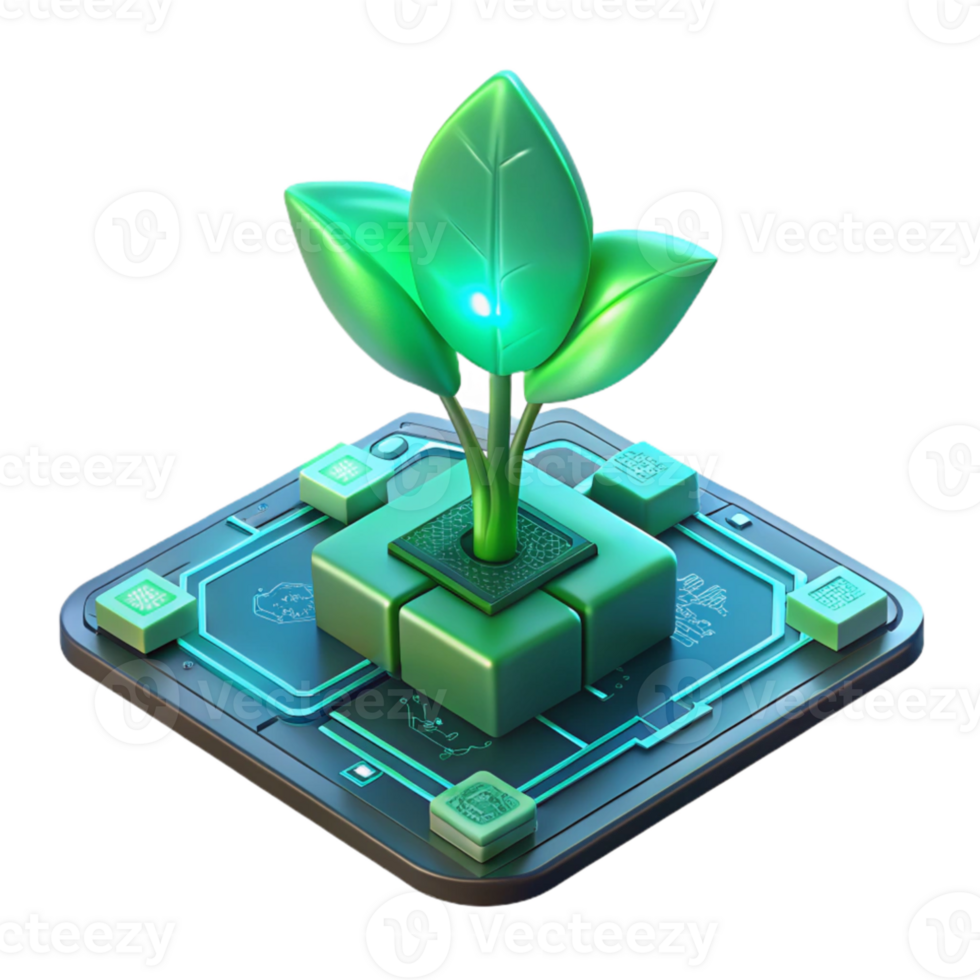 wonderful minimalist A bioluminescent plant growing on a futuristic circuit board, emitting a soft, green glow, illuminated by a dim, ambient light. Biopunk style genuine png
