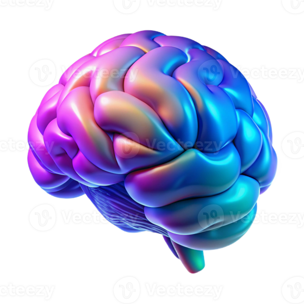 stunning modern A holographic projection of a human brain, rotating slowly, vibrant blue and purple hues, scientific visualization style detailed png