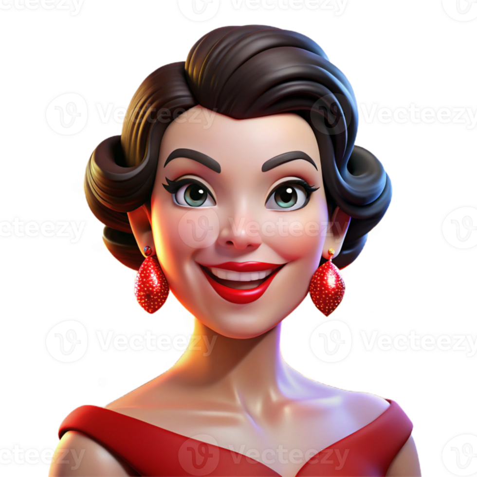 wonderful minimalist Portrait of a glamorous movie star with diamond earrings and a red lipstick smile, illuminated by Hollywood-style lighting, in a vintage glamour style detailed png